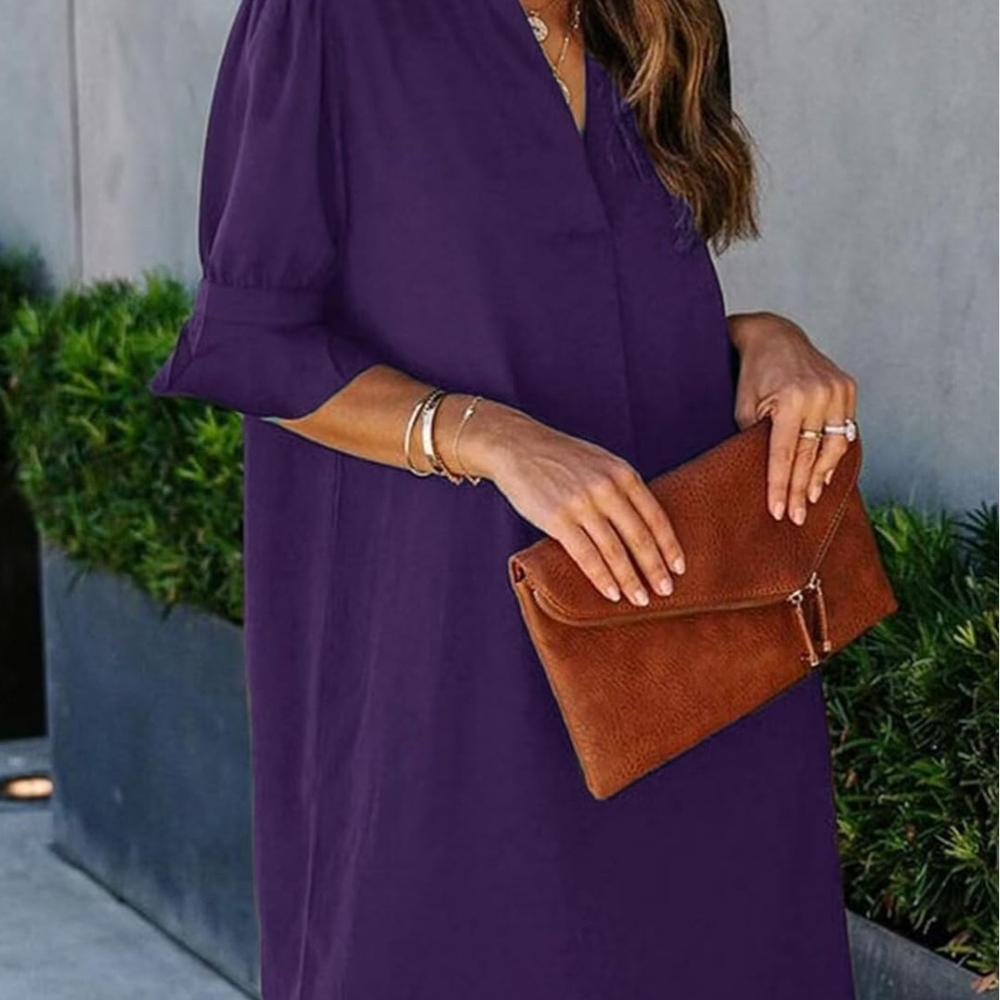 Elegant Purple Women's Dress - Picture 4 of 7